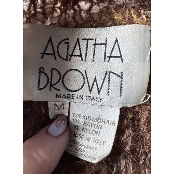 Vintage 80s Agatha Brown Woman's Sz M Brown Mohair Blend Caredigan Sweater Italy - Picture 4 of 10